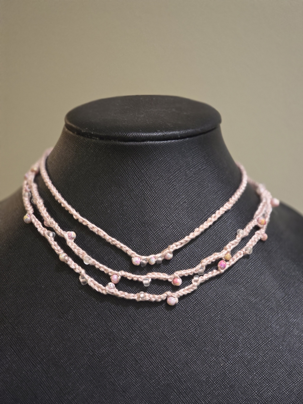 Handmade Pink Beaded Layered Necklace